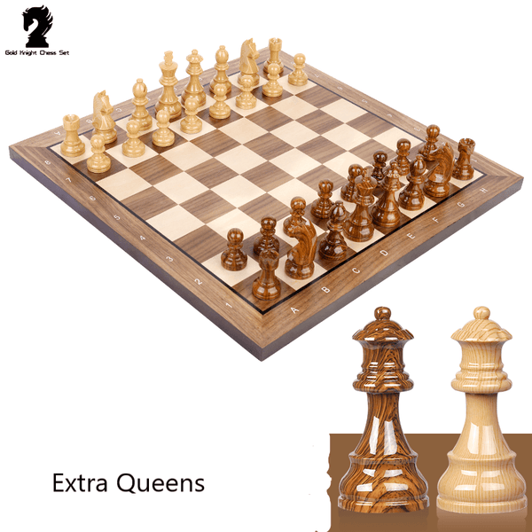 Deluxe 38*38*1.2cm Large Chess Set Walnut Wooden Timber Oak Unfolding Chessboard - auloves