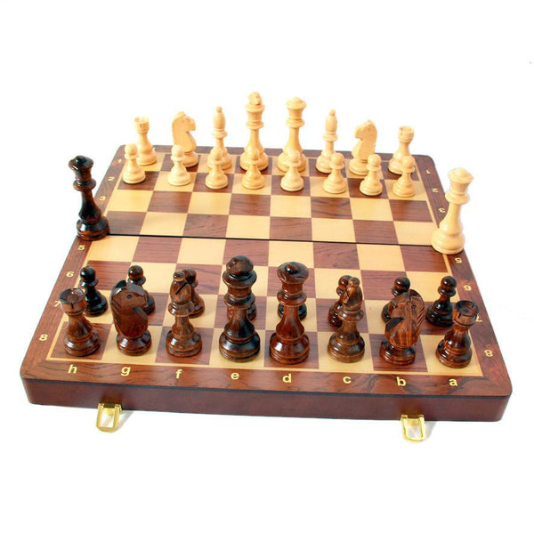 Deluxe 45*45*3.5cm Large Chess Set Walnut Wooden Timber Oak Folding Chessboard - auloves