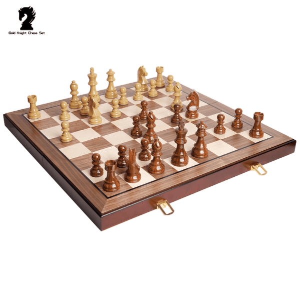 Deluxe 52*52cm Super Large Chess Set Walnut Wooden Timber Oak Folding Chessboard - auloves