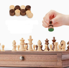 Deluxe Walnut 38*38*7.6cm Chess & Checker Set Wooden Timber Drawer Design - auloves