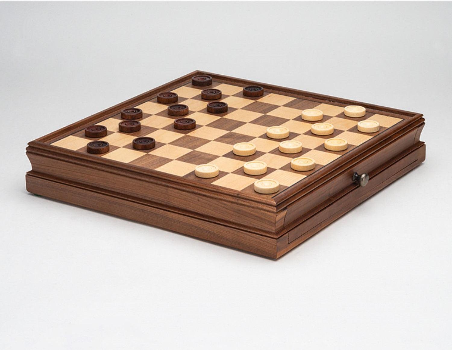 Deluxe Walnut 38*38*7.6cm Chess & Checker Set Wooden Timber Drawer Des ...