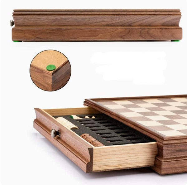 Deluxe Walnut 38*38*7.6cm Chess & Checker Set Wooden Timber Drawer Design - auloves