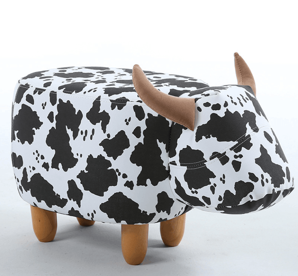 Kids Ottoman Foot Shoes Stool Cow Chair Rest Leather Seat AU Stock - Large Dairy Cattle - auloves