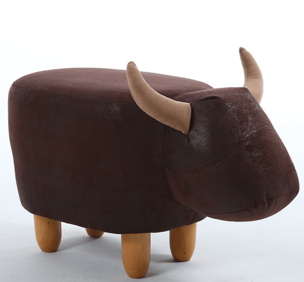 Kids Ottoman Foot Shoes Stool Cow Chair Rest Leather Seat AU Stock - Large Dark Brown Cow - auloves