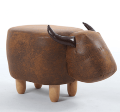 Kids Ottoman Foot Shoes Stool Cow Chair Rest Leather Seat AU Stock - Large Light Brown Cow - auloves