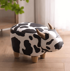 Kids Ottoman Foot Shoes Stool Cow Chair Rest Leather Seat AU Stock - Small Dairy Cattle - auloves