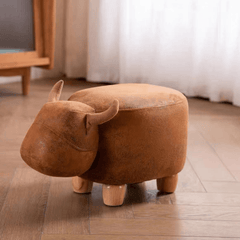 Kids Ottoman Foot Shoes Stool Cow Chair Rest Leather Seat AU Stock - Small Light Brown Cow - auloves