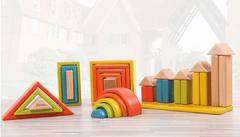 Large Rainbow Wooden Building Blocks 33PCS - auloves