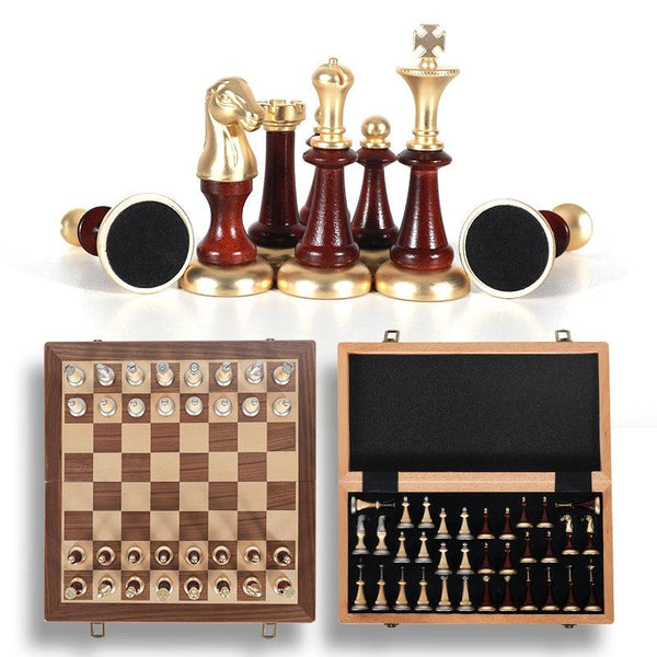 Metal & Wooden 43*43*3cm Large Chess Set Beech Timber Folding Chessboard - auloves