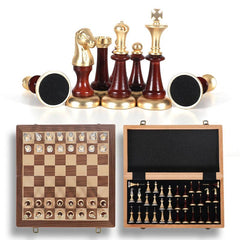 Metal & Wooden 43*43*3cm Large Chess Set Beech Timber Folding Chessboard - auloves