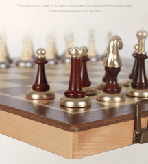 Metal & Wooden 43*43*3cm Large Chess Set Beech Timber Folding Chessboard - auloves