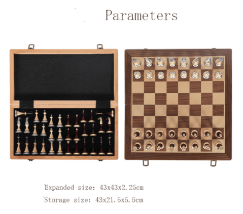 Metal & Wooden 43*43*3cm Large Chess Set Beech Timber Folding Chessboard - auloves